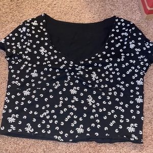 Shein Black & Flower V-Neck shirt